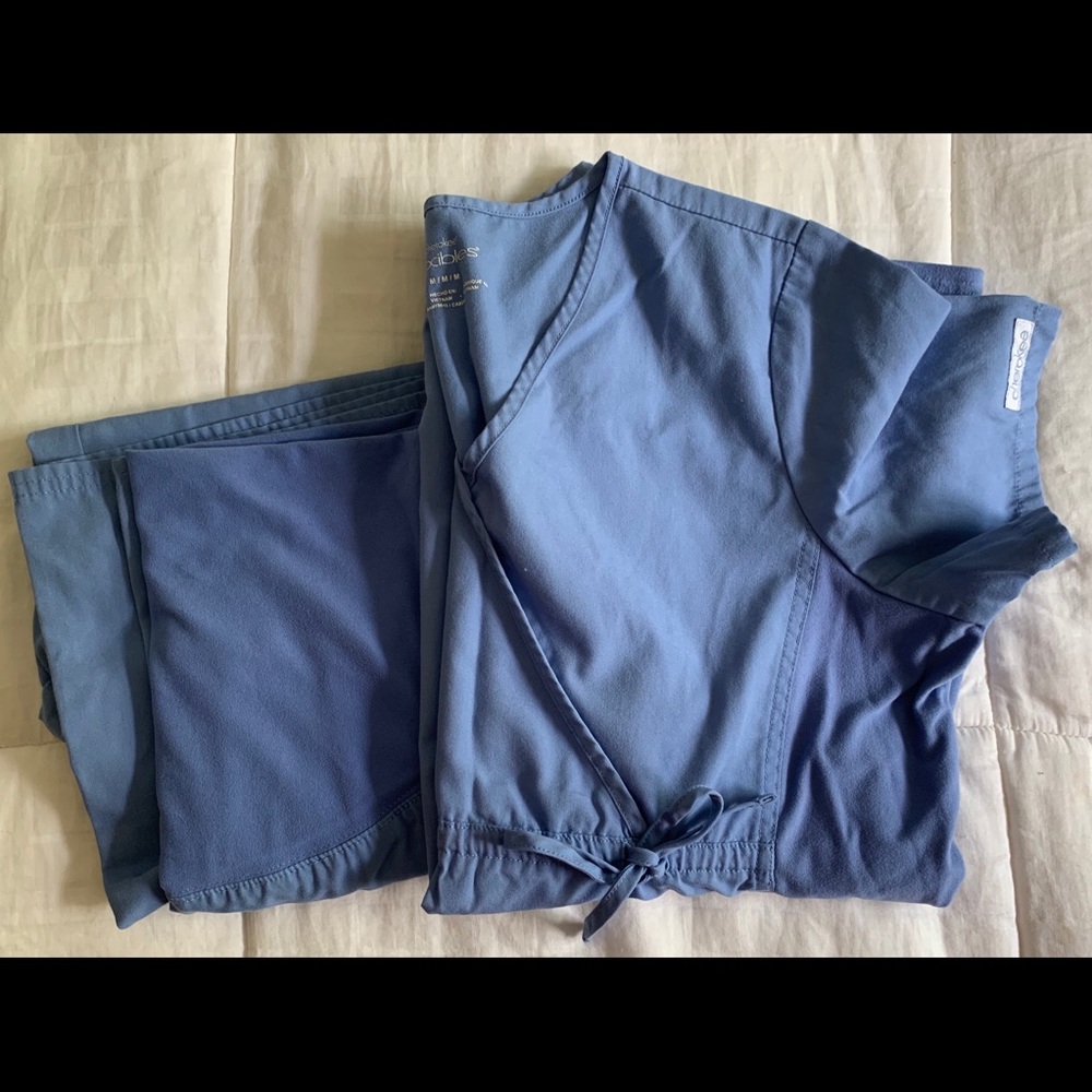 Petite Maternity scrub set Cherokee color sky blue